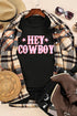 Black Hey Cowboy Letters Crew Neck T-Shirt